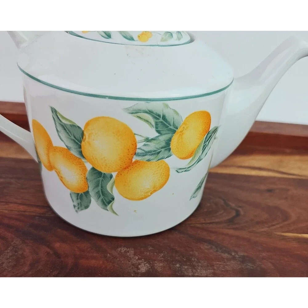 Julie Pople Country Fruit Collection Tea Pot Farmhouse Decor White Yellow Green